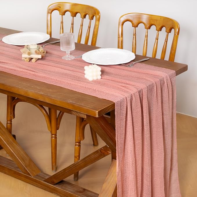 Socomi 3pcs Cheesecloth Table Runner Rose Gold Easter Spring Gauze 120 Inch Rustic Boho Cheese Cloth Runner for Wedding Party Baby Bridal Shower Centerpiece Decoration Holiday Home Decorations