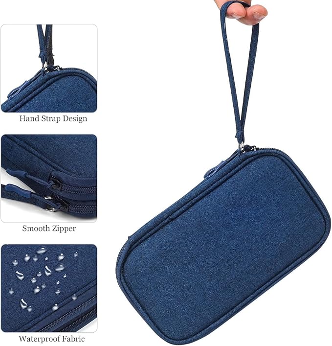 CAOODKDK Electronic Organizer Travel Cable Accessories Bag, Electronic Organizer Case, Electronic Accessories Organizer Bag for Power Bank, Charging Cords, USB Cable, Earphones (Navy Blue)