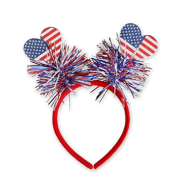 4th of July Headband Independence Day Hair Accessories Patriotic Party Hair Supplies American Flag Love Heart Design Blue Red Ribbon Hair Decoration Cute Hair Hoop for Women Girls Kids 1 Pcs