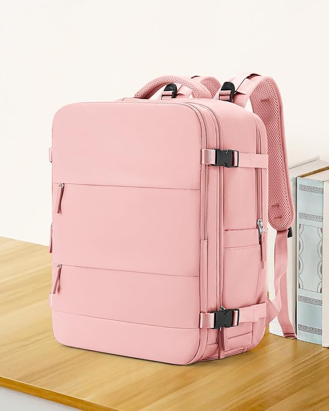 coowoz Large Travel Backpack Carry On for Women Man Gym Backpacks with Laptop Compartment Mochila de Viaje Teacher Personal Item Backpack Rucksack Airplane Accessories Must Haves Pink