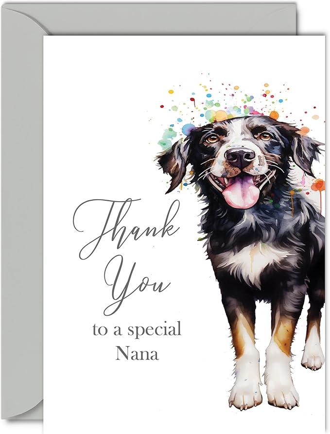Thank You Cards for Nana - Party Dog - Thankyou Cards for Nana from Grandson Granddaughter, Heartfelt Appreciation Card 5x7 Inch Thank You So Much Greeting Cards