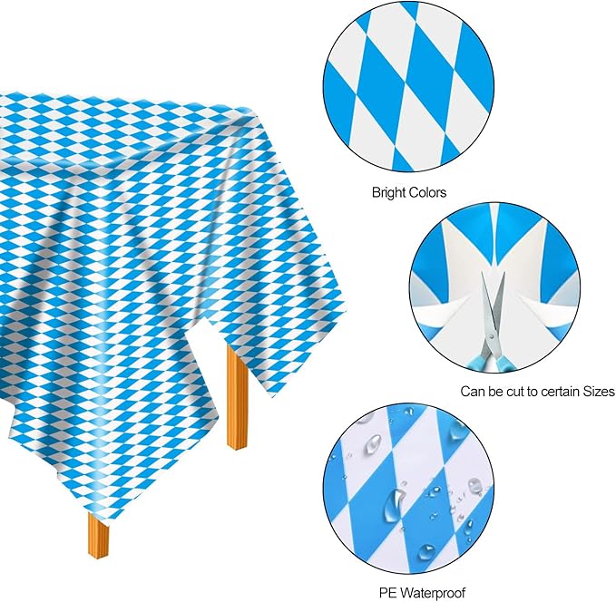 AhfuLife Oktoberfest Tablecloth, Bavarian Blue White Tablecover with Diamond Checks 54" x 108", Disposable Tablecloth for Oktoberfest Party Picnic Autumn Decorations