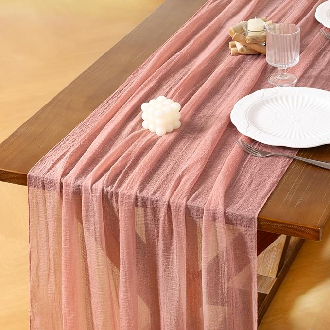Socomi 6pcs Cheesecloth Table Runner Rose Gold Easter Spring Gauze 120 Inch Rustic Boho Cheese Cloth Runner for Wedding Party Baby Bridal Shower Centerpiece Decoration Holiday Home Decorations
