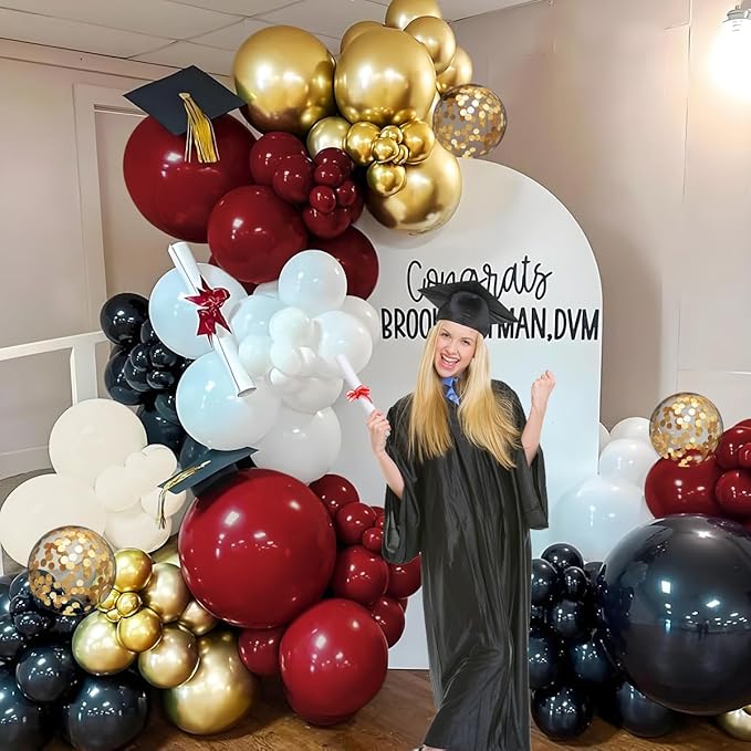Burgundy Black White Gold Balloon Arch Garland Kit, 147PCS Latex Balloons Different Sizes 18 12 10 5 inch for Valentines Wedding Bachelorette Birthday Mothers Day Graduation Party Decoration