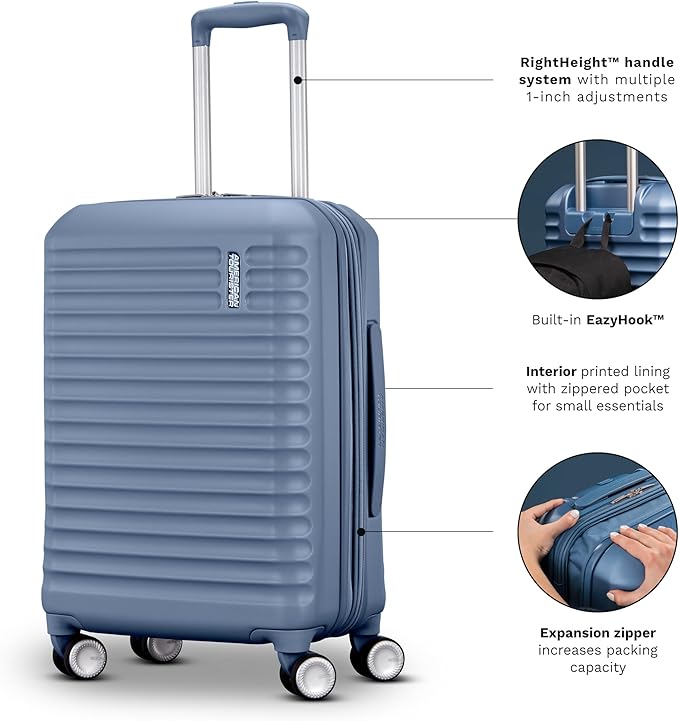 American Tourister Stratum 3.0 Carry-On Spinner, Airline Approved, Durable Hardside Luggage, Expands 1.5", RightHeight™ Adjustable Handle, Elemental Blue