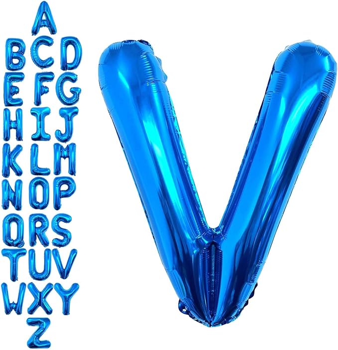 40 Inch Blue Letter V Balloons, DIY Phrase Foil Alphabet Letter V Balloons DIY Word V Banner for Birthday Anniversary Celebration Graduation Party Supplies Decoration