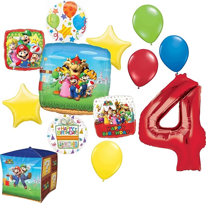 Anagram Mario Bros Party Supplies 4th Birthday Balloon Decorations