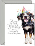 Birthday Cards for Great Nephew - Party Hat Dog - Happy Birthday Card for Great Nephew from Great Auntie Great Uncle, 5x7 Inch Bday Gifts Greeting Cards for Boys Him