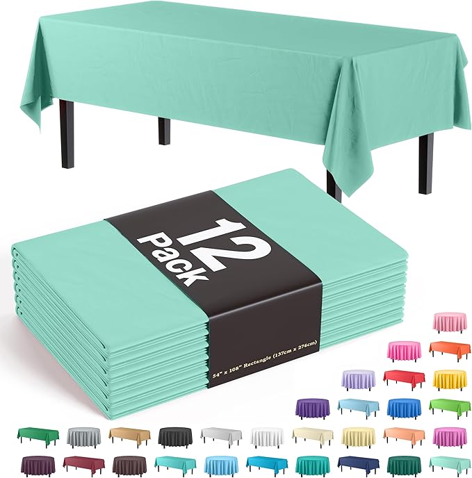 Exquisite 12-Pack Premium Plastic Tablecloth 54in. x 108in. Rectangle Table Cover - Lig...