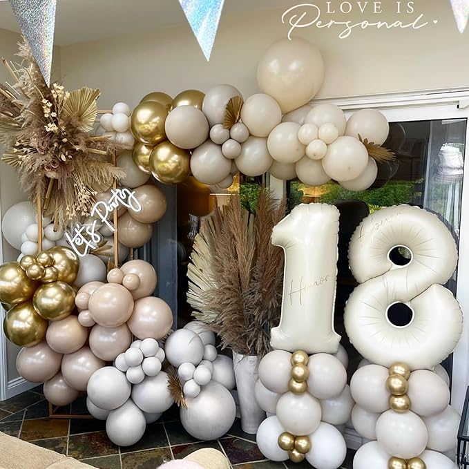 Biapian 40 Inch Cream Number 18 Balloon, 18th Birthday Balloons, Big Digital 18 or 81 Beige White Giant 18 Foil Balloon Helium for 81st 18th Birthday Decorations Anniversary Baby Shower Party Supplies