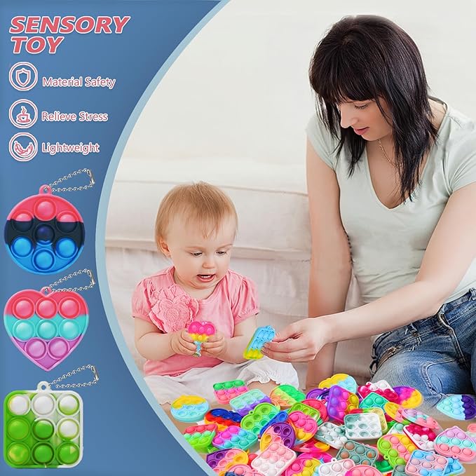 57PCS Party Favors for Kids,Fidget Toys Bulk Its Birthday Party Favors for Toddlers Adult, Small Classroom Prizes Box Fidgets Toys for Kids, Treasure Chest, Goodie Bag Stuffers, Bubbles Poppers