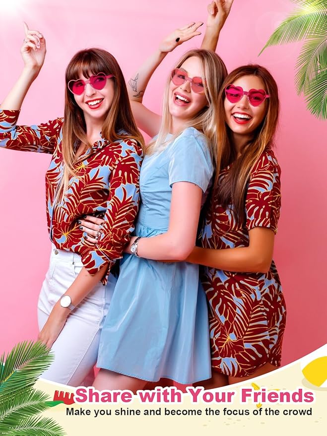 Heart Shaped Sunglasses for Women Colorful Glasses Fun Trendy Transparent Heart Sunglasses Party Favor (2 Pairs-Pink&Rose)