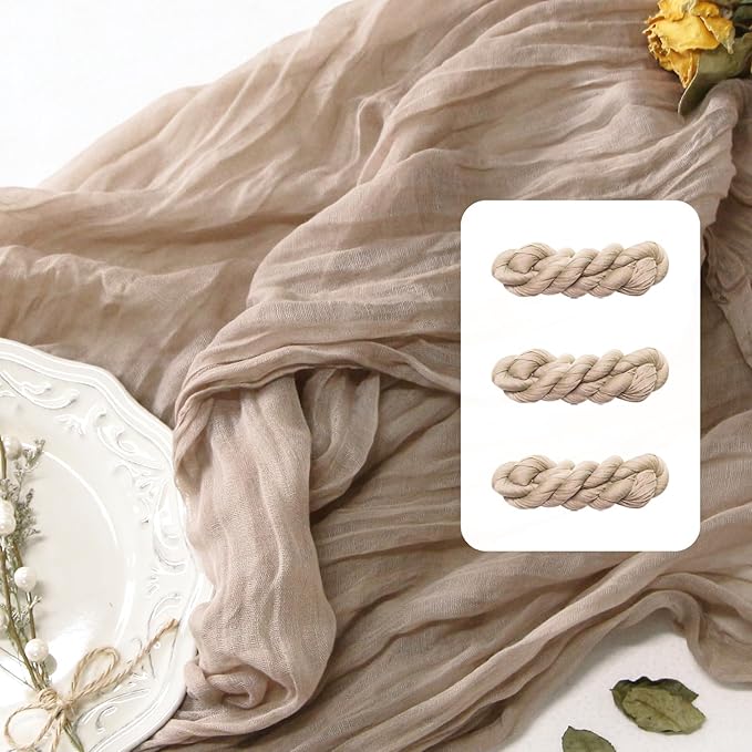 FEXIA 3 Pack Nude Table Runner 35x120 Inches for Baby Shower Decoration Gauze Rustic Table Runner for Wedding Party First Communion Centerpiece Engagement Bridal Shower Boho Decoration