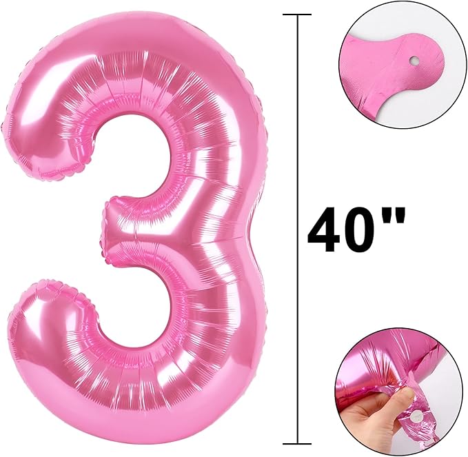 Pink Number 3 Birthday 40 Inch Balloons for Girls,Mylar 3 Balloon Number, Big Foil 3 & 1 Helium Number 13 31 Balloon for Women Birthday Party Decorations Anniversary Decor Supplies