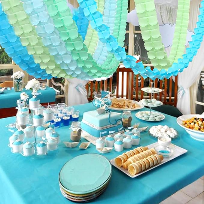 Blue-Green Party-Decorations Streamers Garland - 157Ft Four-Leaf Clover Hanging Banner, Jungle Theme Party Supplies Spring Summer Birthday Baby Bridal Shower Decor Hugtmr