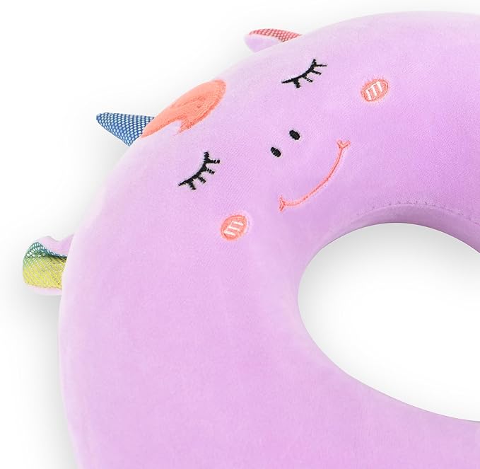 Sexysamba Cartoon Headrest & Neck Pillow for Kids Boys & Girls, Teens, Travel Accessories for Airplane, Car, Recline, Memory Foam Cute Travel Pillow with Sleep Eye Mask - Purple Unicorn