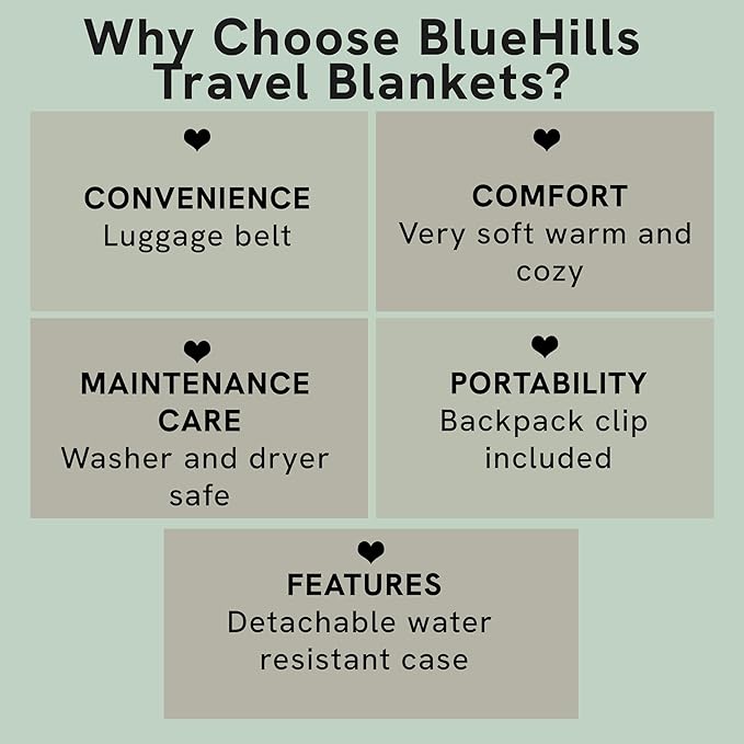 BlueHills Ultra Compact Travel Blanket 2 Pack Large Soft Cozy Portable Blanket Sheet with Carry Case and for Flight Airplane Car Layover Camping Hotel C203-2PK-Black