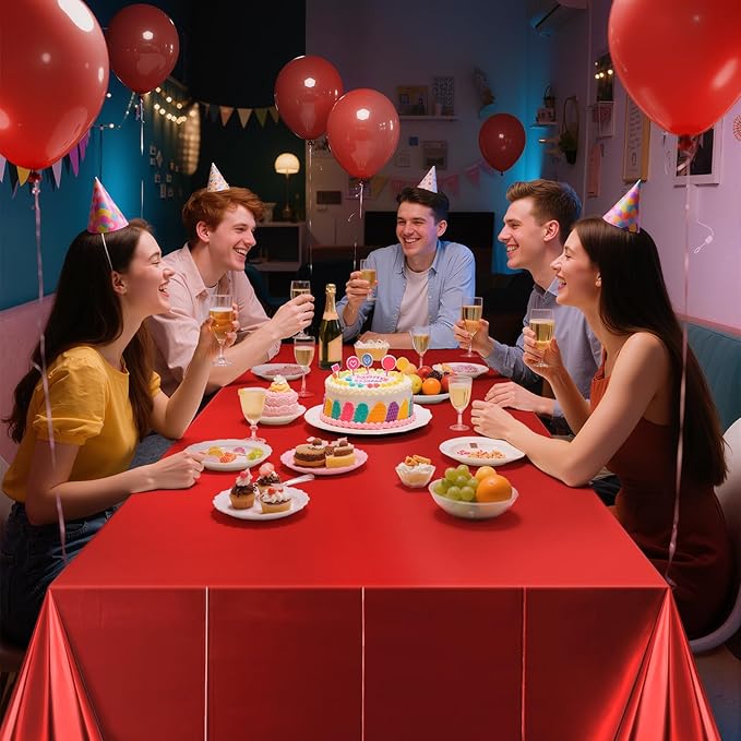 1 pcs Red Tablecloth Plastic -Stunning Metallic Matte Finish, 40" x 108" Christmas Table Cloth, Perfect for Carnival Birthday Party Decorations Casino Night Graduation Table Supplies