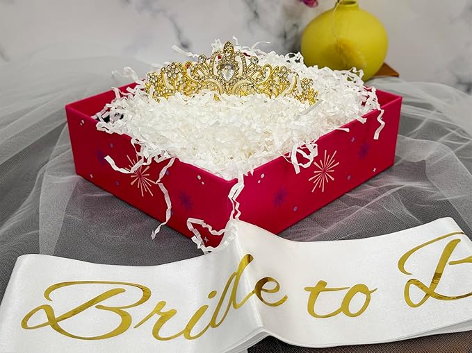 JETKONG 3 Pcs Bachelorette Party Decorations Bridal Shower Crown, Bride to Be Sash&Veil for Women Bachelorette Party Gifts, Bachelorette Party Supplies, Gifts, Favors (Gold)