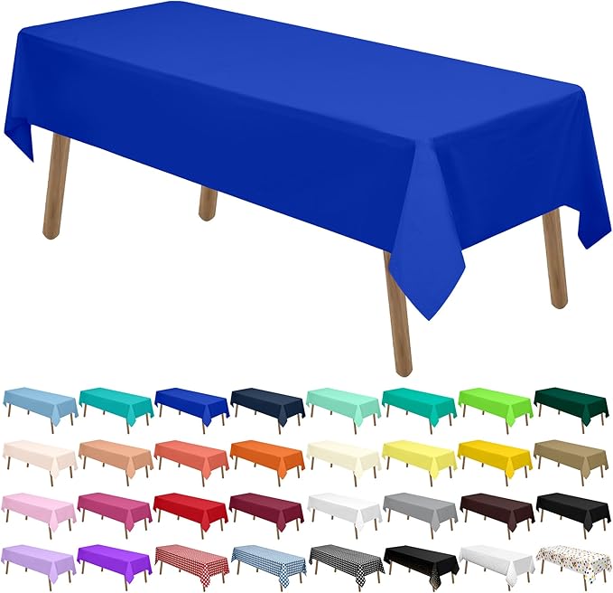 PARTY ULYJA Royal Blue Plastic Tablecloths 2 Pack 54 x 108 Inch Rectangle PEVA Vinyl Dark Table Covers for Parties Picnics Weddings
