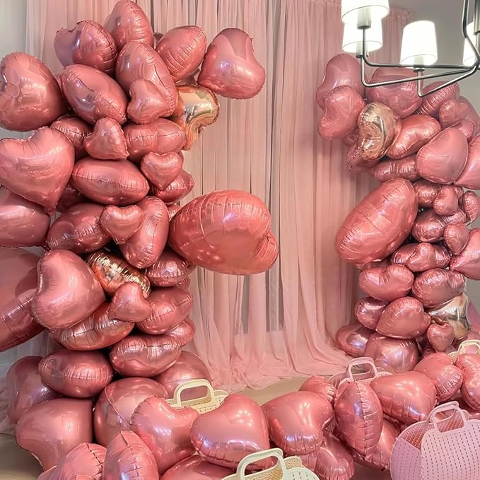 Biapian Pink Foil Heart Balloons, 10PCS Pink Heart Shape Balloons, Valentines Balloons 18inch Pink Love Foil Balloons for Helium Birthday Decorations for Valentines Day, Wedding Party, Anniversary