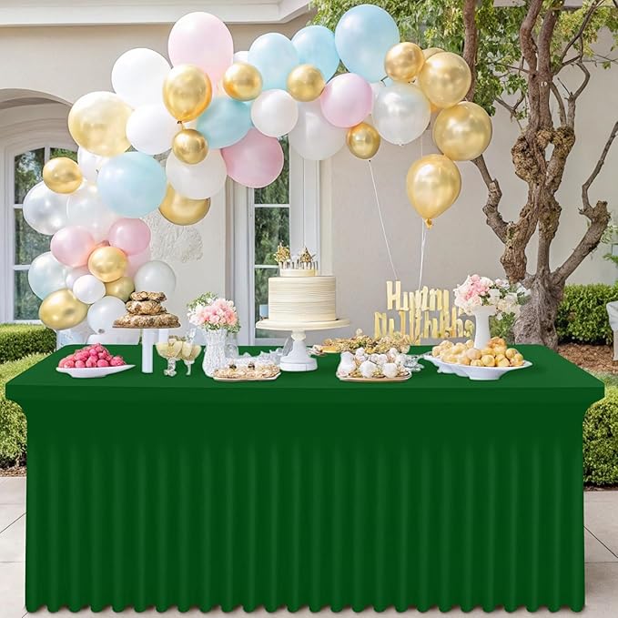Smiry Spandex Tablecloth, Elastic Fitted Stretch Tablecloth for 8FT Rectangle Tables, Waterproof Washable Table Cover Skirt for Outdoor, Wedding, Banquet & Parties (Emerald Green, 96Lx30Wx30H Inch)