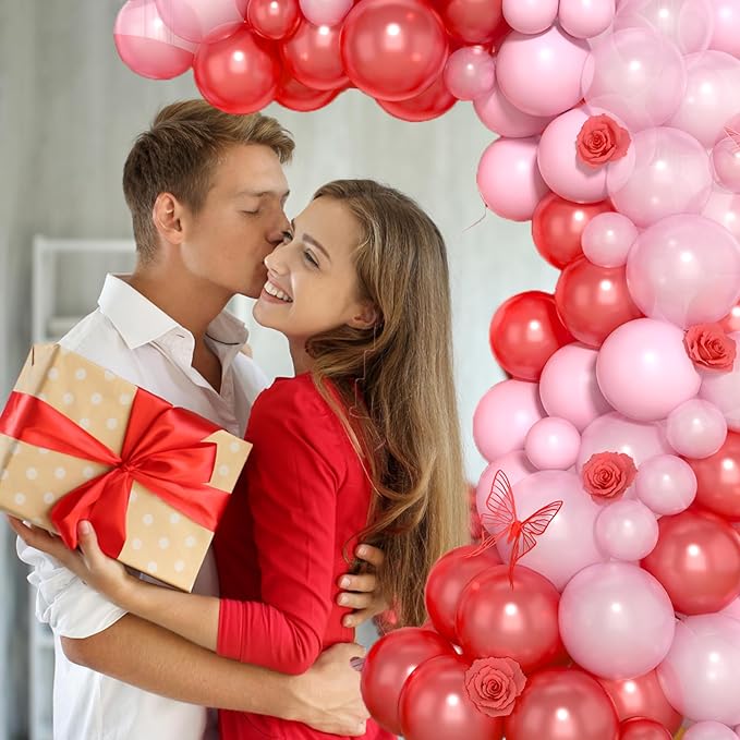 Red and Pink Balloon Arch Kit, 120Pcs Pastel Pink and Red Balloon Garland Kit Pearl Pink Party Balloons Latex Balloons for Valentines Day Decorations Birthday Baby Shower Wedding