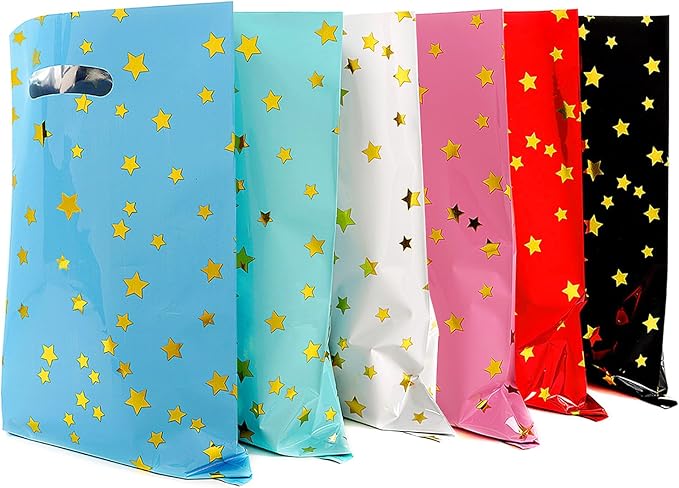 ZGORENDZ 48 Pack Party Favor Bags Cute Star Goodie Bags for Kids Birthday, Plastic Party Gift Bag Bulk for Baby Shower, Wedding, Thanksgiving, Christmas, New Years