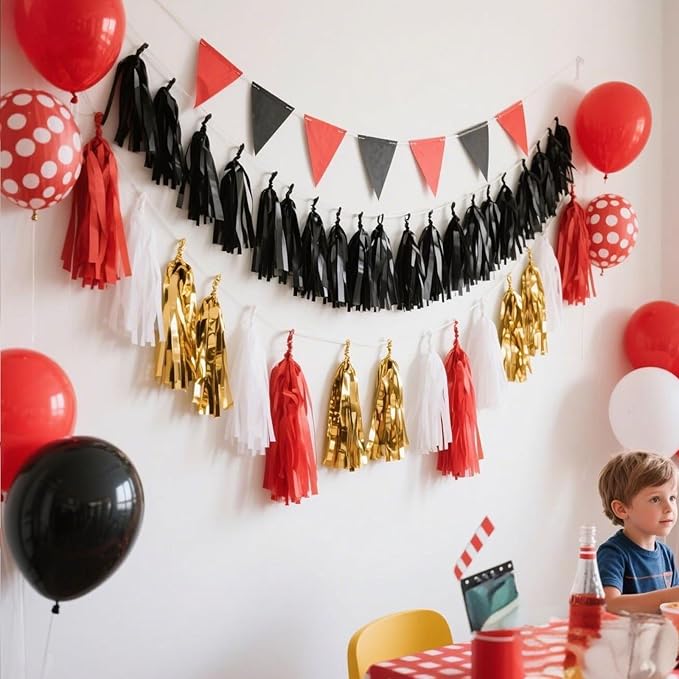 Red Black White Gold Paper Tassel, 20 Pack, Party Decorations for Birthday, Baby Shower, Sprot Game,Graduation