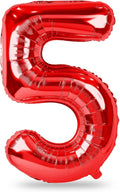 40 Inch Red Large Numbers Balloons 0-9, Self Inflating Foil Number 5 Helium Balloons for 5th Boys Girls, Big Digit 5 Balloons for Women Men Birthday Party Anniversary Graduation Supplies Decorations