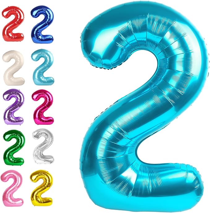 Big 40 Inch Blue 2 Number Balloon Birthday Decoration, 2026 Blue Number 2 Helium Balloons 12 20 22 23 24 26 28 32 42 Celebration, Boy Girl Baby Anniversary Party Graduations Supplies