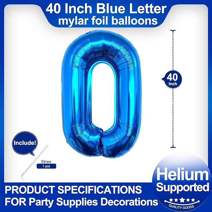 40 Inch Blue Letter O Balloons, DIY Phrase Foil Alphabet Letter O Balloons DIY Word O Banner for Birthday Anniversary Celebration Graduation Party Supplies Decoration