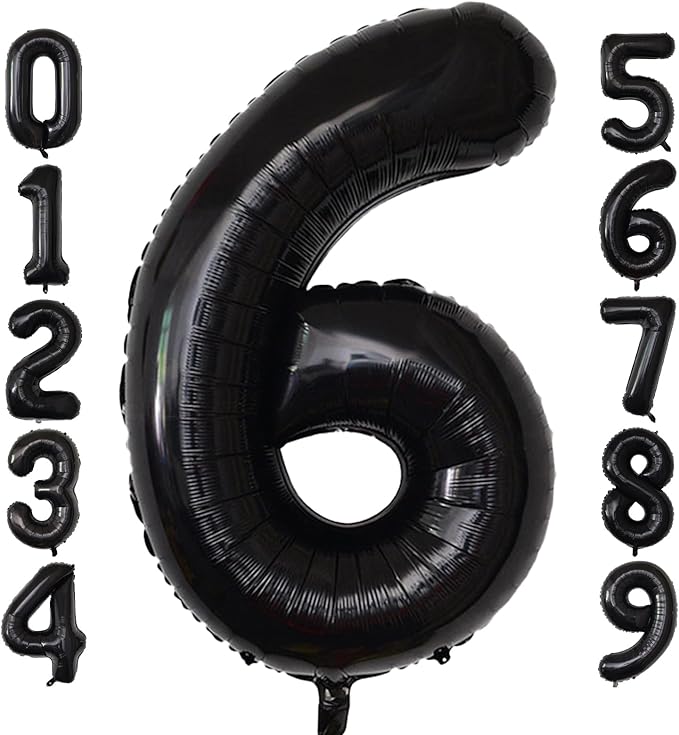 Number Balloons Black Party Balloon - Giant Number 6 Balloon, 40 Inch Large Balloon for Birthday Decorations, Black Party Supplies for Men Women