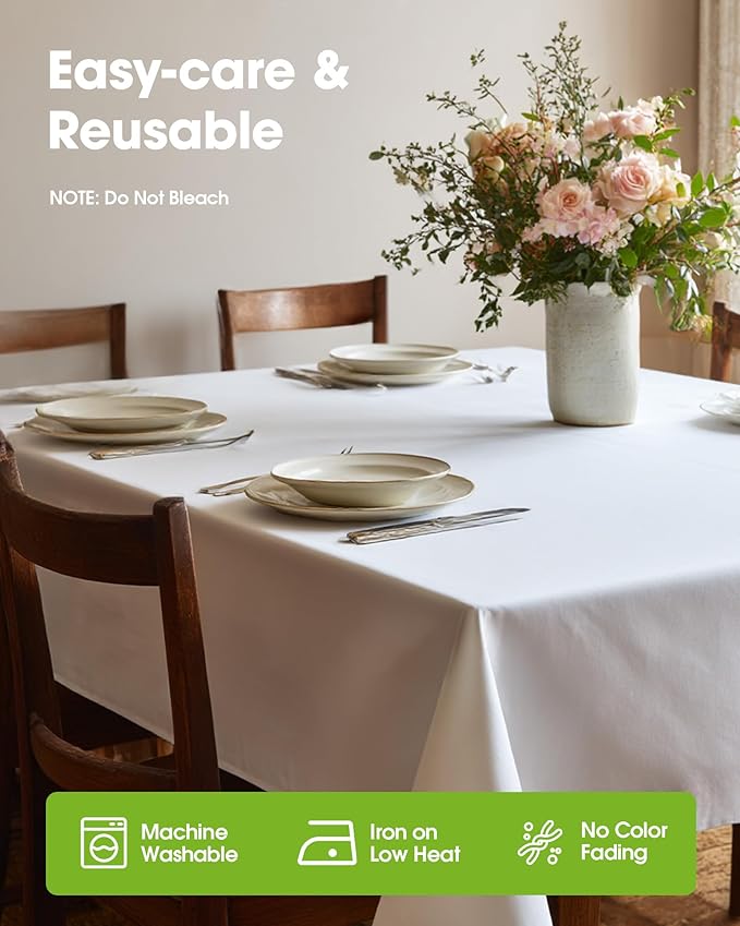 Pureegg Rectangle Table Cloth 70" x 120" – Durable Polyester Tablecloth Offers Reusable & Washable Protection, Ideal for Outdoor Party, Picnic, Wedding, Banquet and Birthday, 1 Pack, White