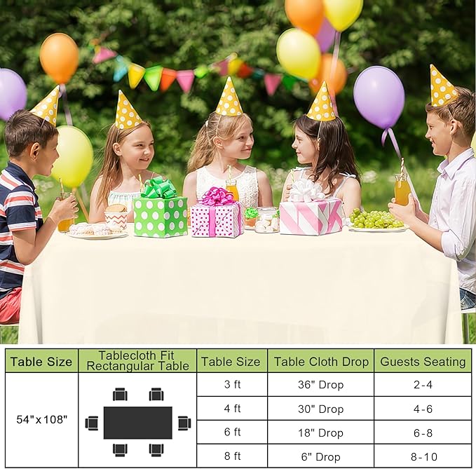 Smiry Disposable Table Cloth - 6 Pack, 54 x 108 Inch Waterproof Rectangle Tablecloths for Parties, Decorative Plastic Table Cover, Leakproof & Sturdy, Beige