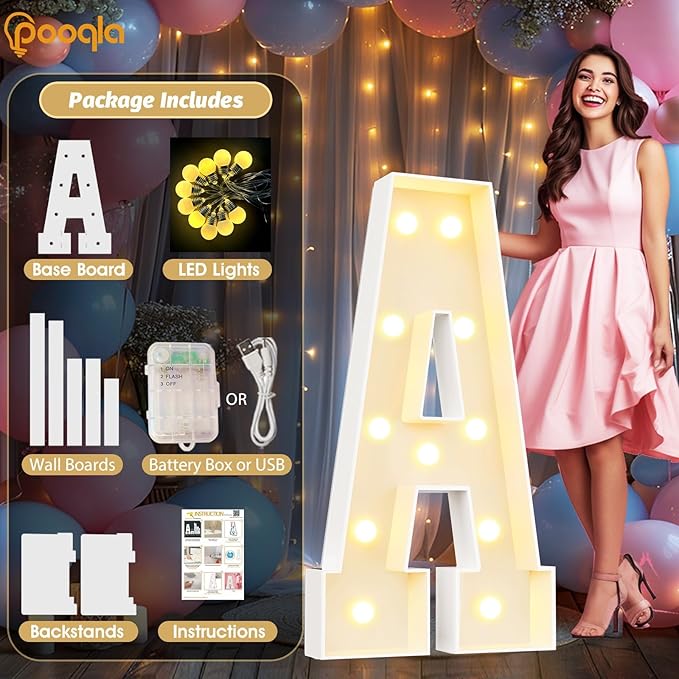 Pooqla 4 FT Light Up Marquee Letters, Giant Mosaic Letter Cool White and Warm White LED, Large Lighted Alphabet Lights for Balloons Birthday Party Anniversary Wedding Decorations, Letter R