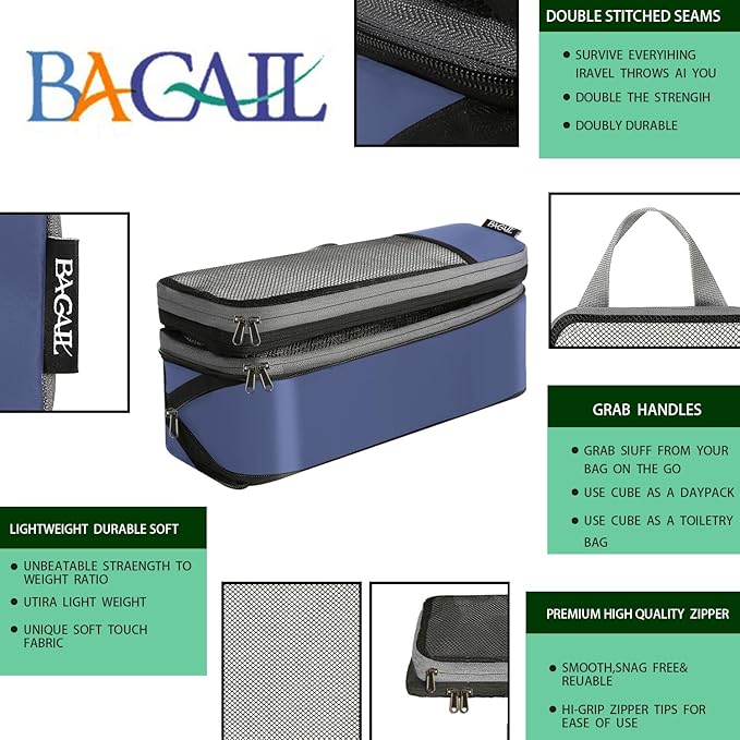 BAGAIL 4 Set/6 Set/8 Set Compression Packing Cubes Travel Accessories Expandable Packing Organizers (Half Mesh, 6-Navy)