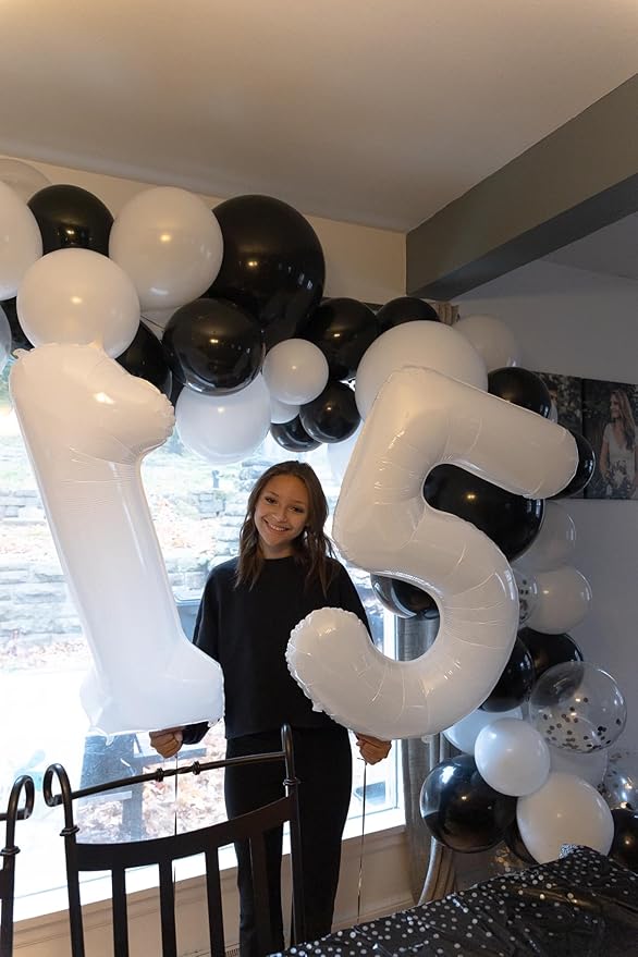 White Number 15 Balloon 40 inch, 15 Number Balloons, 15th White Birthday Decorations for Girls Boys 15 Year Old Party Supplies