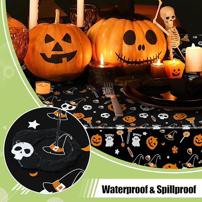 Smiry Disposable Table Cloth - 6 Pack, 54 x 108 Inch Waterproof Rectangle Tablecloths for Parties, Decorative Plastic Table Cover, Leakproof & Sturdy, Black & Silver