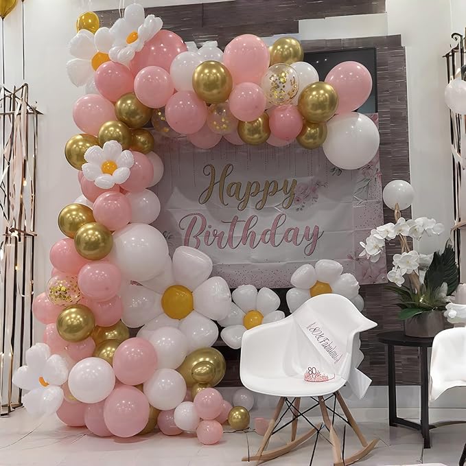 Pink Gold Balloons Set, 60Pcs 12 Inch Pastal Baby Pink Metallic Gold White Balloon with Gold Confetti Latex Balloons for Girls Women Birthday Wedding Baby Bridal Shower Party Decorations Supplies