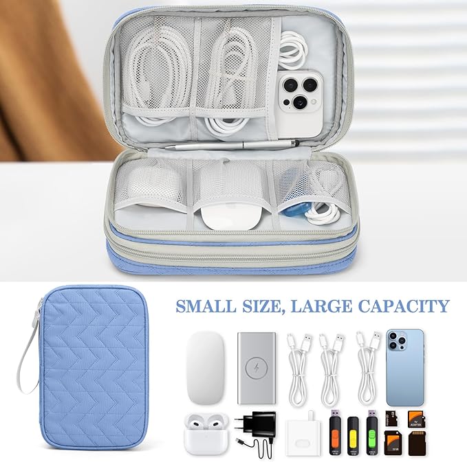 FYY Electronic Organizer, Large Travel Cable Organizer Bag Pouch Electronic Accessories Carry Case Portable Waterproof Double Layers All-in-One Storage Bag for Cable, Cord, Charger, Pattern Blue