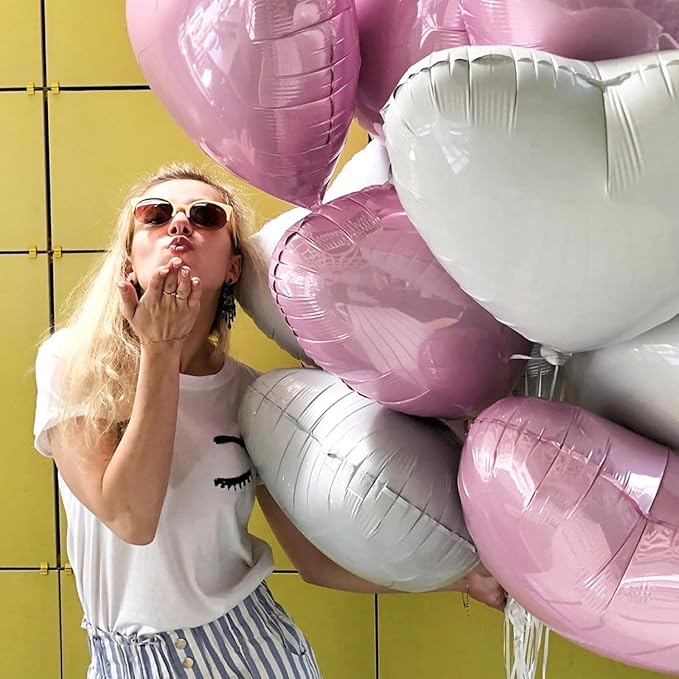 Biapian Pink Foil Heart Balloons, 10PCS Pink Heart Shape Balloons, Valentines Balloons 18inch Pink Love Foil Balloons for Helium Birthday Decorations for Valentines Day, Wedding Party, Anniversary