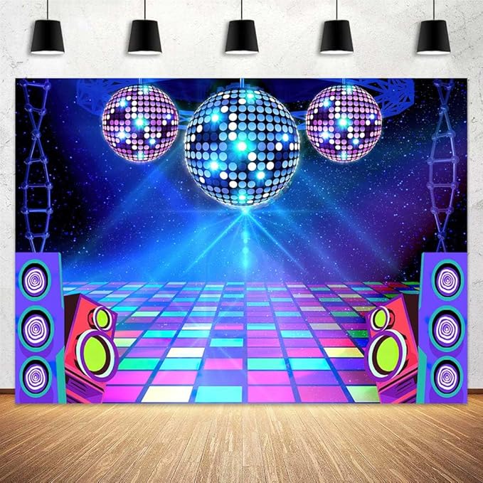 Dance Party Backdrop Retro 80s 90s Theme Stage Dance Ball Music Birthday Party Decoration DJ Photography Background 8X6 ft for Baby Shower Picture Photo Shoot Polyester Fabric, Red