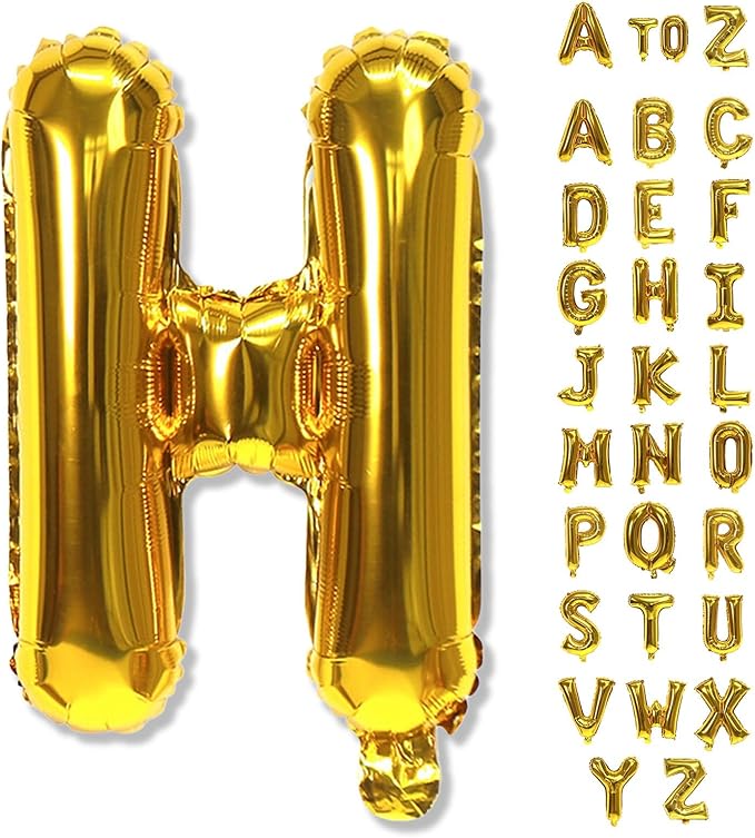 Giant H Alphabet Balloon Letters, Gold Self Inflating Custom Letter Balloons Birthday Decor, 40 Inch Helium Mylar Foil Name Word Balloons for Girls Men Anniversary Party Graduation Decoration Supplies