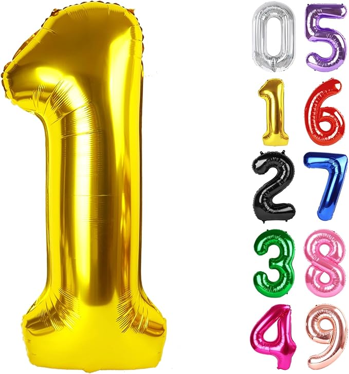 Gold Number 1 Balloon 40 Inch, 1st Birthday Balloon for Baby Boy Girl Toddler First Birthday Decorations, Shiny Gold Party Supplies