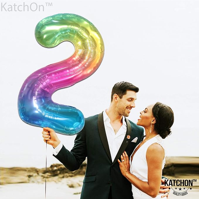 KatchOn, Giant Jelly Number 2 Balloon - 40 Inch | 2nd Birthday Decoration for Girl | 2 Balloon Number for Rainbow Birthday Decorations | Number Balloons for Happy Anniversary Decorations