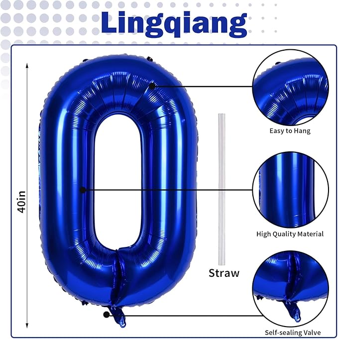 40 Inch Balloon Number 0 Navy Blue, Large Foil Dark Blue Number Balloons Set 0-9, Royal Blue Digital 0 Helium Balloons for Boys 10th 20th Birthday Anniversary Party Decoration Supplies