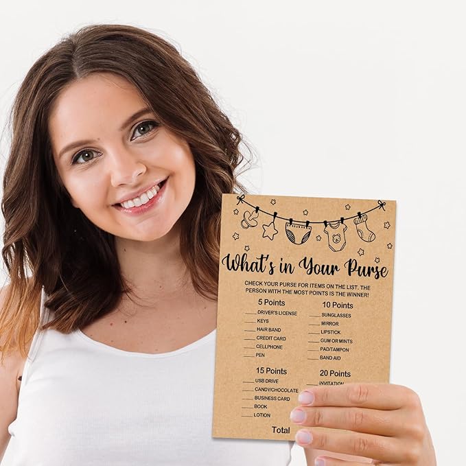 Wedding Shower Games, Bridal Shower Games Cards, What's in Your Purse, Bachelorette Party Game Ideas, Party Activities Ideas Supplies, 30 Game Cards Included, Kraft