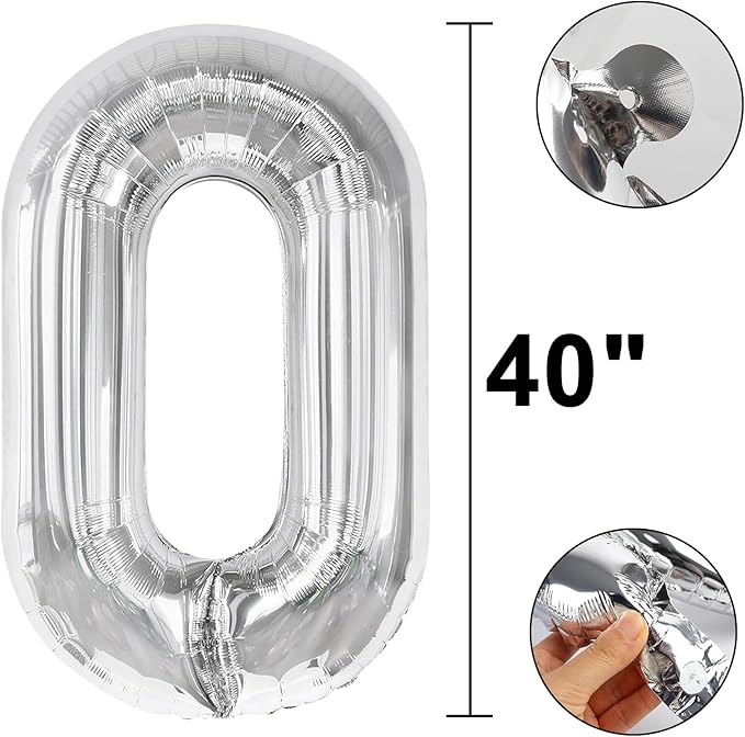 40 Inch Silver Number 40 Digital Balloon,Jumbo Mylar Foil Helium Balloon for 40 Balloons for Birthday Party,Wedding Anniversary Party Decorations