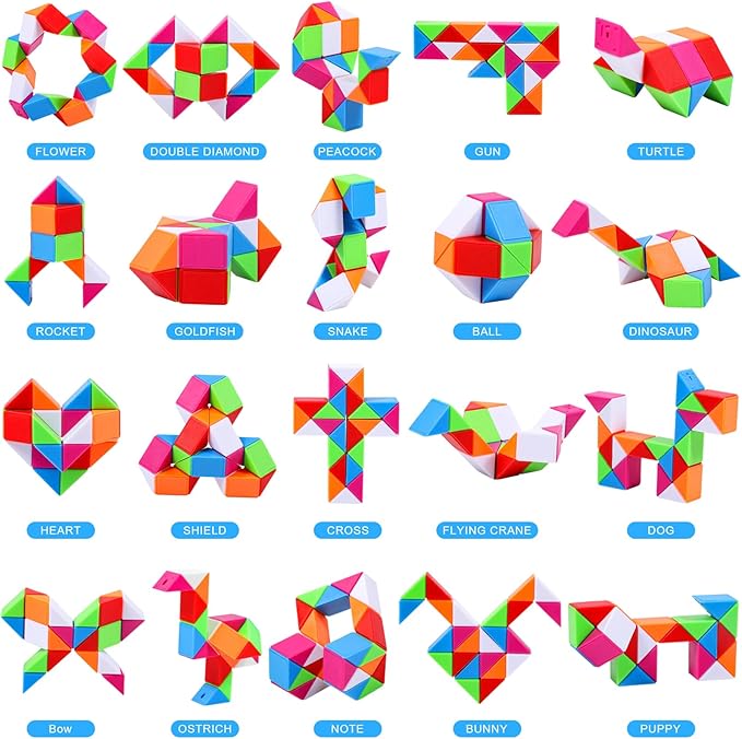 24 Pack Magic Snake Cube Fidget Toys for Kids - 24 Blocks Rainbow Twist Puzzle, Party Favors, Classroom Prizes, Birthday Goodie Bag Fillers, Stress Relief Sensory Toys